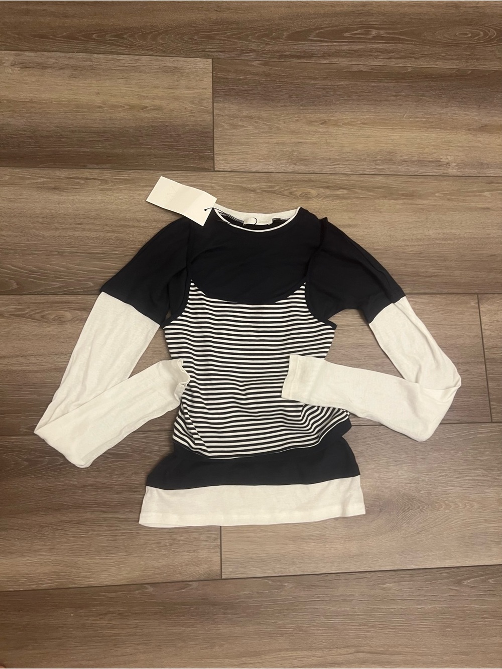 Zara navy and White Striped Long Sleeve Tee